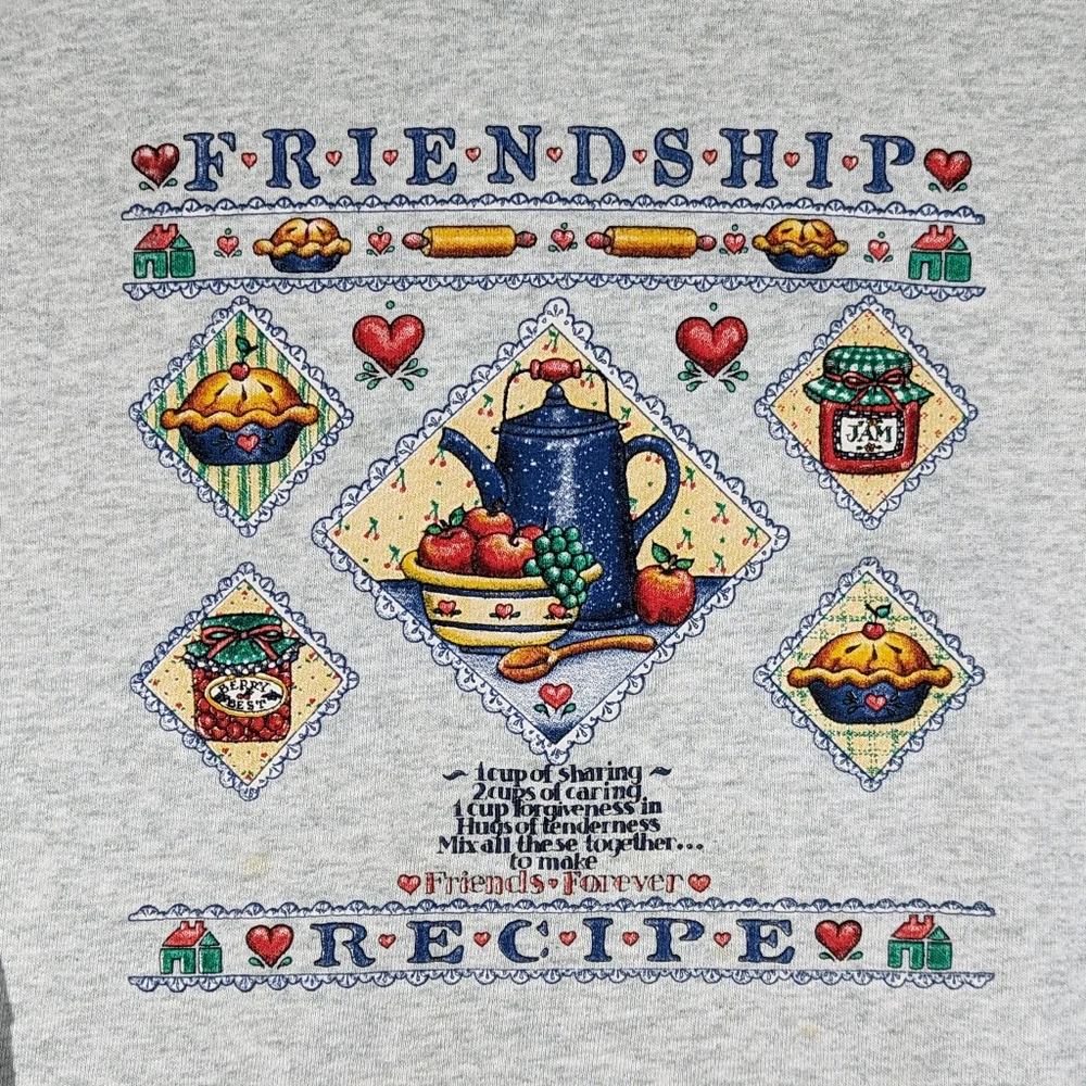 Vintage 90s Sz Large Friendship Recipe Collared Long Sleeve Sweatshirt - Picture 5 of 12